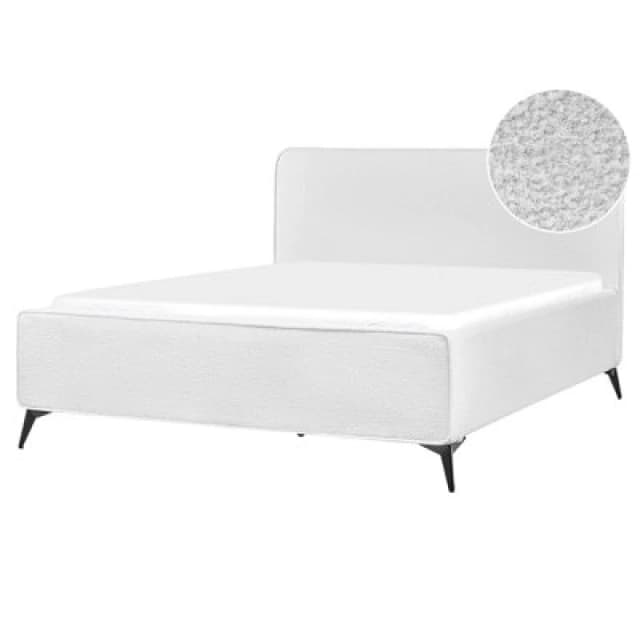 BELIANI Modern eu King Size Boucle Bed Frame 5ft3 Wingback Headboard Black Metal Legs Bedroom Off-White Valognes 514855