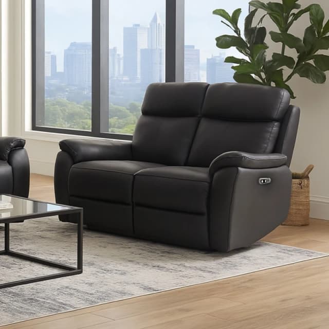 Aspire Aspire Kingsmere 2 Seater Power Recliner Sofa in Real Leather in Black 2 Seater Unisex 5057632315199