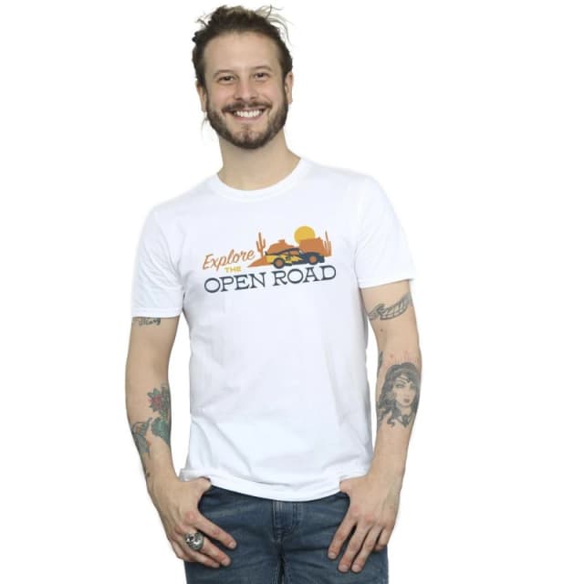 Disney Men Cars Explore The Open Road T-Shirt in White Size: Small White S Male 5063283483507