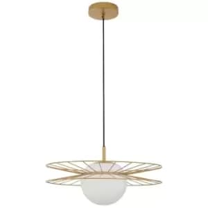 Netlighting Merano Lakeland Globe Pendant Ceiling Light Opal Glass Gold Metal Le