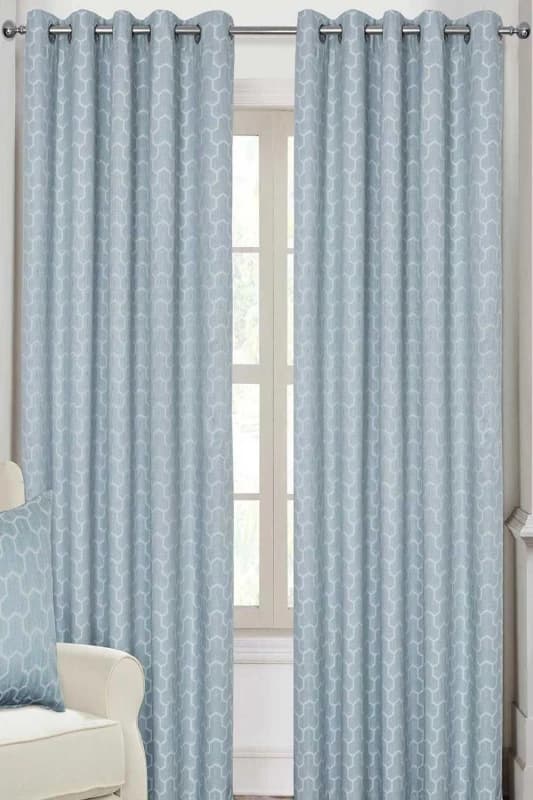 Homescapes Blue Geometric Jacquard Blackout Eyelet Curtain Pair, 66 X 54"