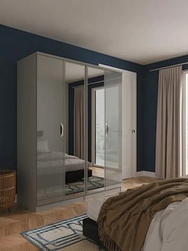 Welcome Furniture Ltd Camden 4 Door Double Mirror Wardrobe in Grey Gloss & Dusk Grey - Ready Assembled, Grey CAM189GGDG