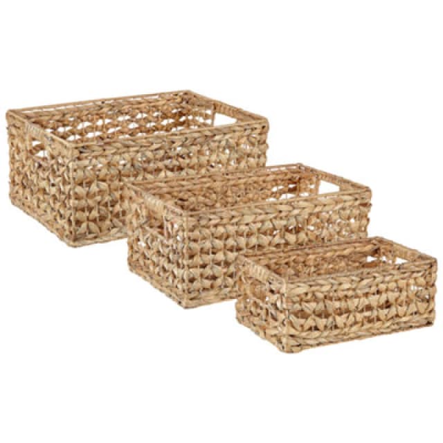 Beliani Set Of 3 Baskets Minnow Wicker Natural