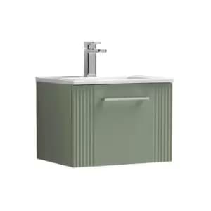 Deco Satin Green 500mm Wall Hung Single Drawer Vanity Unit with 18mm Profile Basin - DPF891B - Satin Reed Green - Nuie