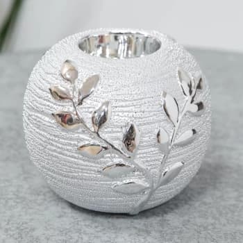 Textured Silver Tree Branch Ceramic Tealight Holder 10cm