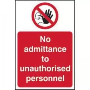No Admittance To Unauthorised Personnel’ Sign; Non Adhesive
