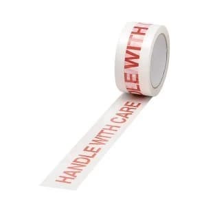 5 Star Office Printed Tape Handle with Care Polypropylene 50mm x 66m Red on White Pack of 6