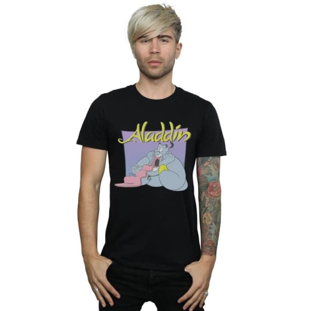 Disney Men Aladdin Genie Wishing Dude T-Shirt in Black Size: Small Black S Male 5059276958305