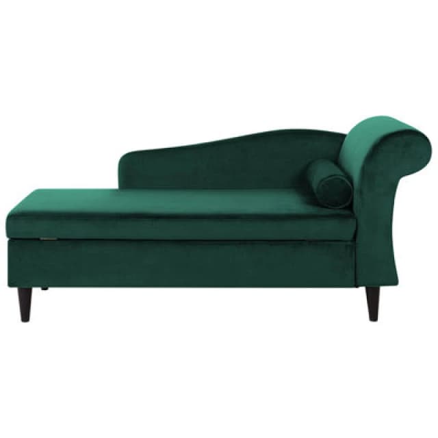 Beliani Right-Hand Chaise Lounge Luiro Velvet Dark Green With Storage