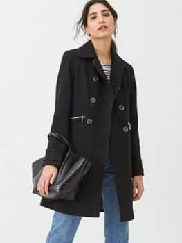 Wallis Double Breasted Crepe Coat - Black, Size 10, Women