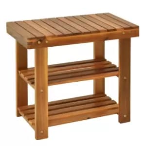 Homcom 3 Tier Shoe Rack Bench Acacia Wood Shoe Storage Organizer Teak Small