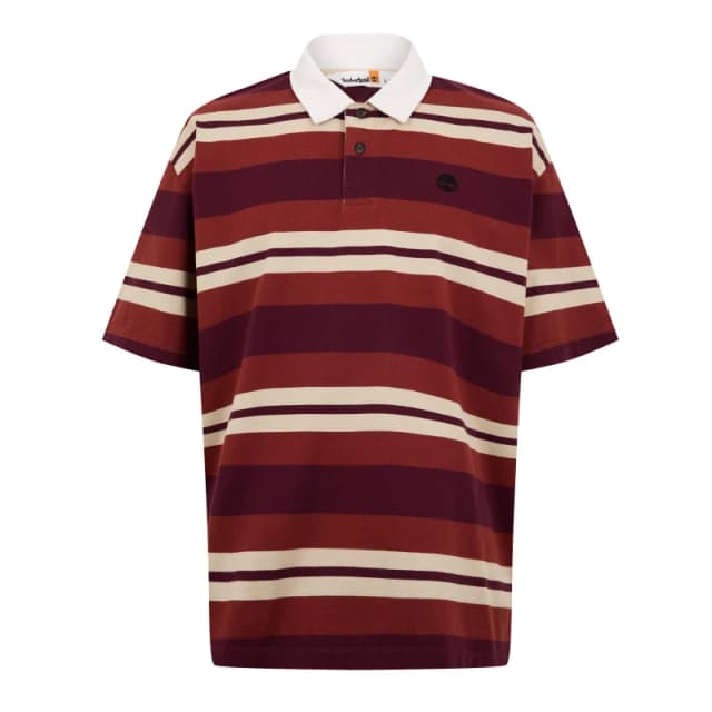 Timberland Mens Striped Rugby Short Sleeve Polo Shirt Burnt Henna Yd male L