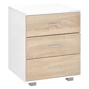 Homcom Bedside Table With 3 Drawers Oak And White Aluminium Handles