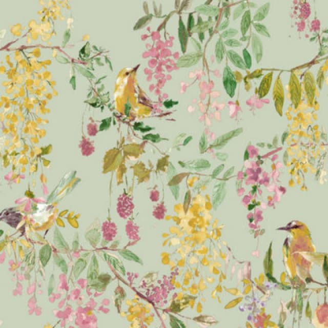 Grandeco Blackberry Trail Green Wallpaper Bird Wildflower Nature Paste The Paper