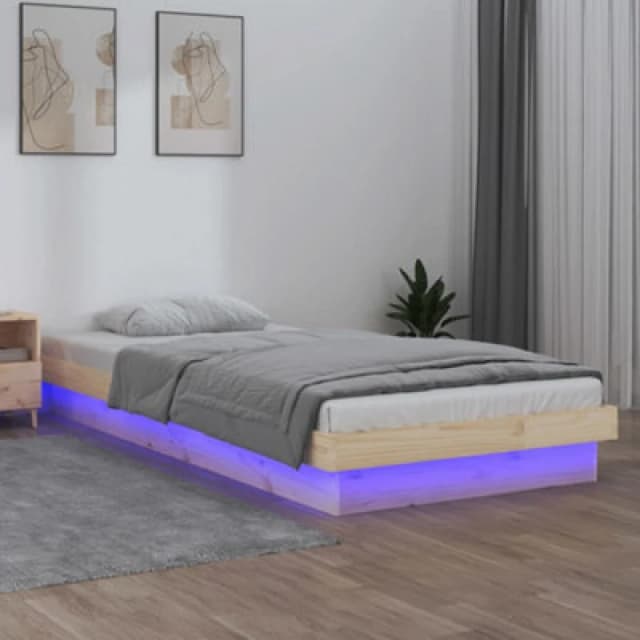 vidaXL LED Bed Frame 90x190cm Single Solid Wood, Brown 820002