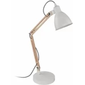 TableDesk Lamp Colour White Moveable Red Cable Shade Natural Wood Bulb E14 28W