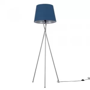 Camden Grey Tripod Floor Lamp with XL Navy Blue Aspen Shade