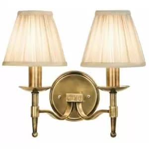 Loops - Avery Luxury Twin Arm Wall Light Traditional Antique Brass & Beige Pleat Shade