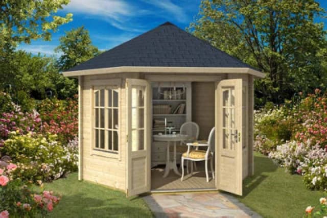 Lasita Maja Rivera 44-Log Cabin, Wooden Garden Room, Timber Summerhouse, Home Office - L420 X W363.7 X H318.1 Cm
