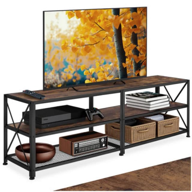Tectake Industrial TV Stand - Lowboard Cabinet 3 Shelves Low Display Console 161cm - Industrial Wood Dark, Rustic