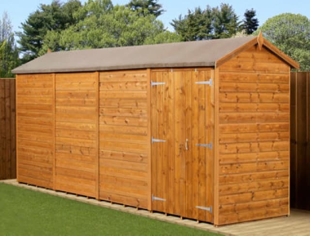 Empire Sheds Empire Modular Apex 4X16 Dipped Treated Tongue And Groove Wooden Garden Shed Double Door (4' X 16' / 4ft X 16ft) (4X16)