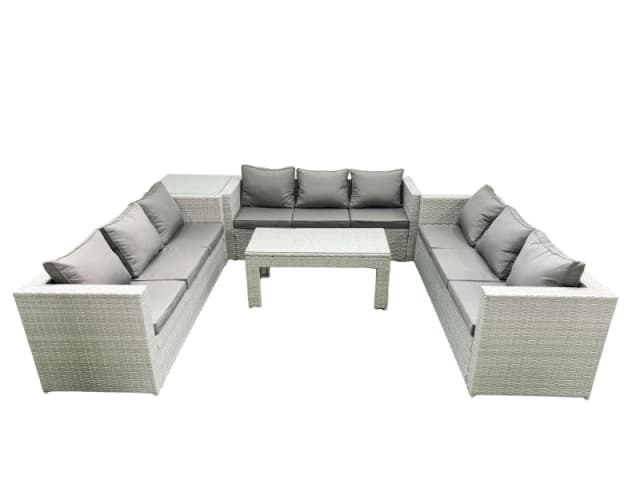 Fimous Rattan Garden Outdoor Furniture Set 9 Seater Garden Sofa Oblong Coffee Table Set with Side Table Light Grey Mixed Light Grey