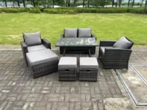 Fimous 4 Seater Outdoor Dark Grey Rattan Lounge Complete Sofa Set with Dining Table and 2 Stools