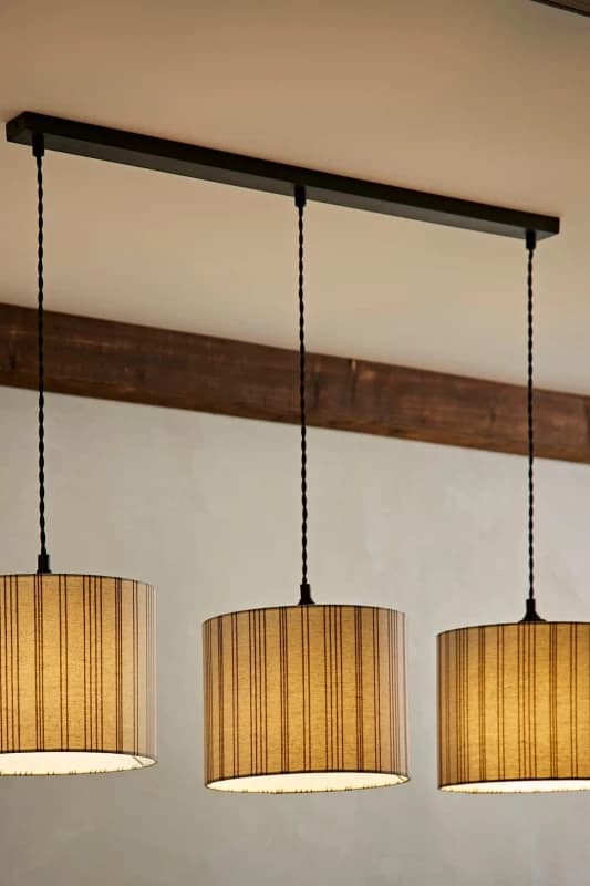 ValueLights ValueLights Hallie Linen Stripe Drum Shade 3 Way Black Diner Ceiling Pendant Light in Natural Natural One Size Unisex 5059406063466