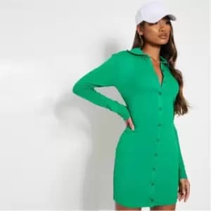 I Saw It First Rib Button Shirt Dress - Green