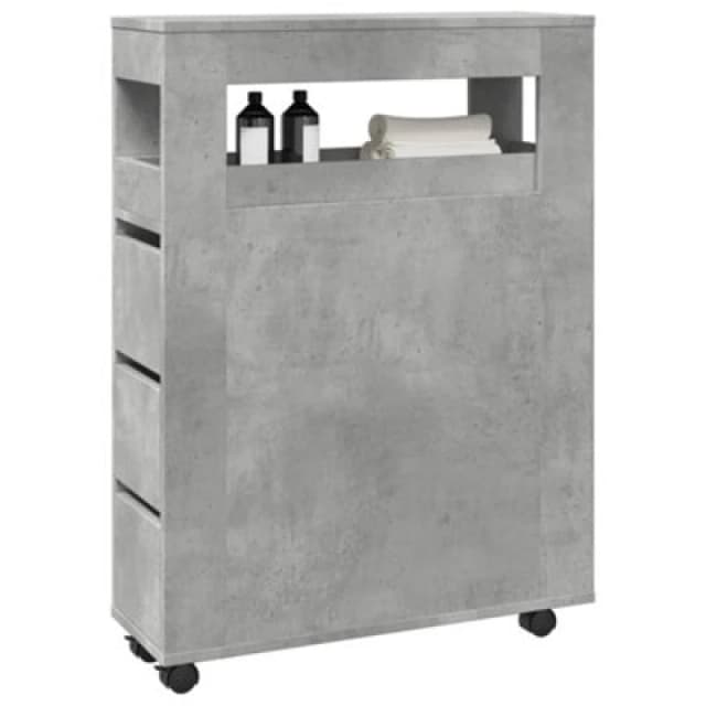 VIDAXL Narrow Bathroom Cabinet with Wheels Concrete Grey Engineered Wood Vidaxl 8721158400697