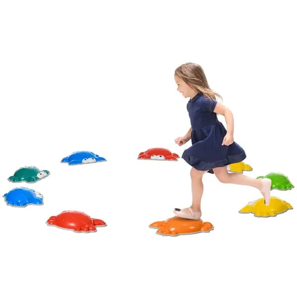 ZONEKIZ 9PCs Kids Stepping Stones, Crab-Shaped River Stones with TPE Anti Slip Edge Multi