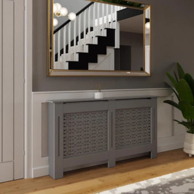 FWStyle Geometric Large Grey Radiator Cover (H) 82.3 (W) 152cm (D) 19cm Grey Unisex