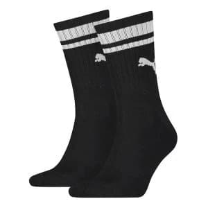 Puma Crew Heritage Stripe Sock Black/White UK Size 2.5-5 (2 Pair)