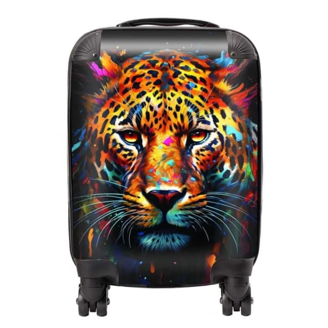 Warren Reed - Designer Splashart Leopard Face Suitcase in Brown Size: Large Brown Unisex Large