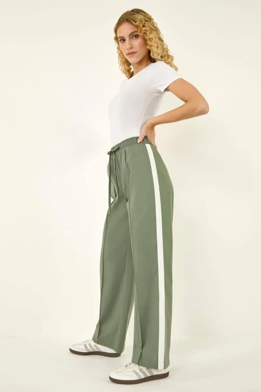 Roman Womens Tie Waist Bengaline Side Stripe Trouser in Khaki Size: 14 Khaki Female 14
