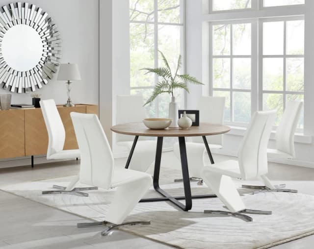 FurnitureboxUK FurnitureboxUK Santorini Brown Wood Effect Dining Table & 6 Willow Chairs in Off White Off White One Size Unisex 5056657124205