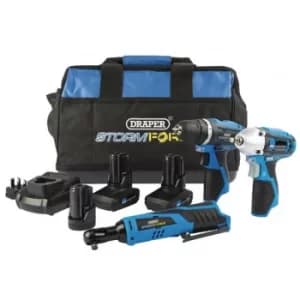 Draper Storm Force® 10.8V Power Interchange Drill Driver Kit (+2x 4Ah Batteries, 1 x 1.5Ah battery, Charger and Bag)