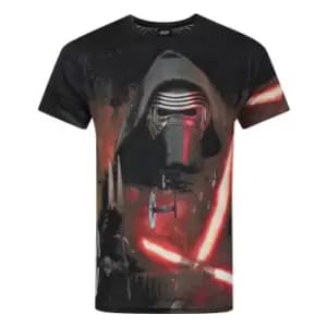 Star Wars Mens Force Awakens Kylo Ren Lightsabre Sublimation T-Shirt (L) (Black)