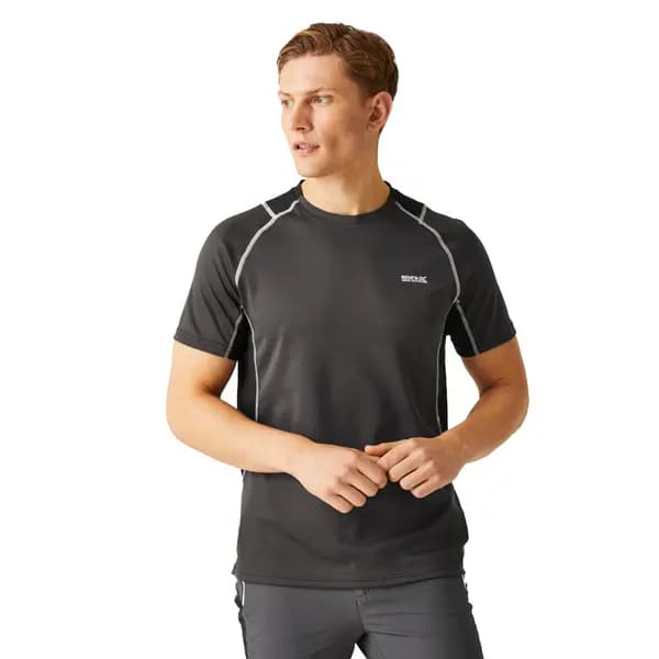 Regatta Mens Virda IV Quick Tech Drying Short Sleeve T Shirt S - Chest 37-38' (94-96.5cm) Ash/Black RMT289-61G-S