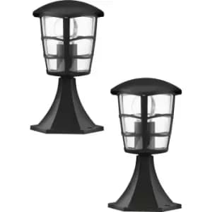 2 PACK IP44 Outdoor Pedestal Light Black Aluminium Lantern 60W E27 Wall Post