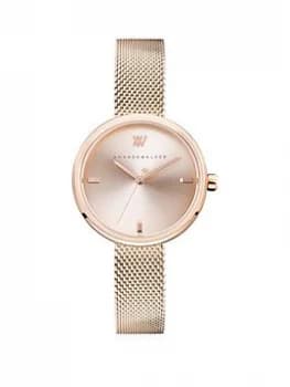 Amanda Walker Rose Blush Sunray Dial Rose Gold Stainless Steel Mesh Strap Ladies Watch