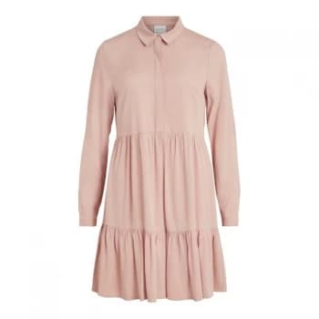 Vila long sleeve dress with button detail - Misty Rose