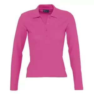 SOLS Womens/Ladies Podium Long Sleeve Pique Cotton Polo Shirt (L) (Flash Pink)
