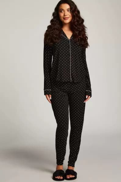 Hunkemoller Long Sleeve Lace Pajama Set Black