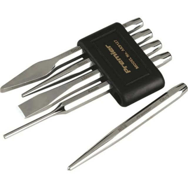 Loops 5 Piece PREMIUM Punch & Chisel Set - Hardened & Tempered - Chromed Steel Metallics