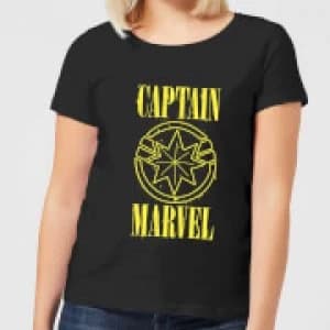 Captain Marvel Grunge Logo Womens T-Shirt - Black