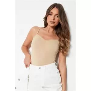 I Saw It First Stone Ruched Centre Cami Strap Bodysuit - Brown