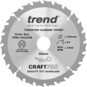 Trend CRAFTPRO Wood Cutting Cordless Saw Blade 190mm 24T 30mm