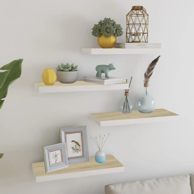 VIDAXL Vidaxl - Floating Wall Shelves 4 pcs Oak and White 60x23.5x3.8cm mdf 8720286416792