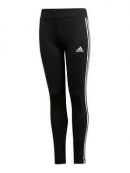 adidas Girls 3 Stripe Leggings, Black, Size 13-14 Years, Women